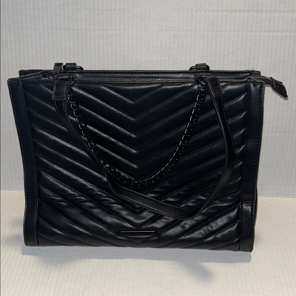 Aldo Elegant Black Quilted Handbag Faux Black Leather